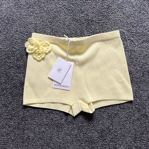 Peppermayo Cream Knit Shorts with Floral Accent